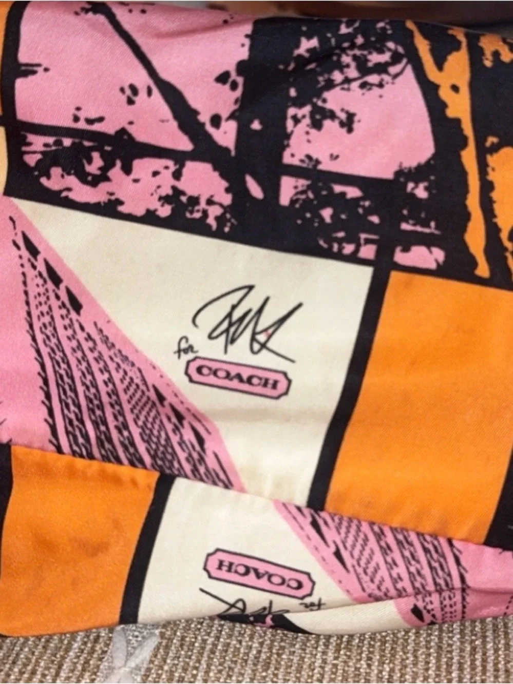Coach Pink & Orange City-Print Chain-Handle Tote. Bonnie Cashin